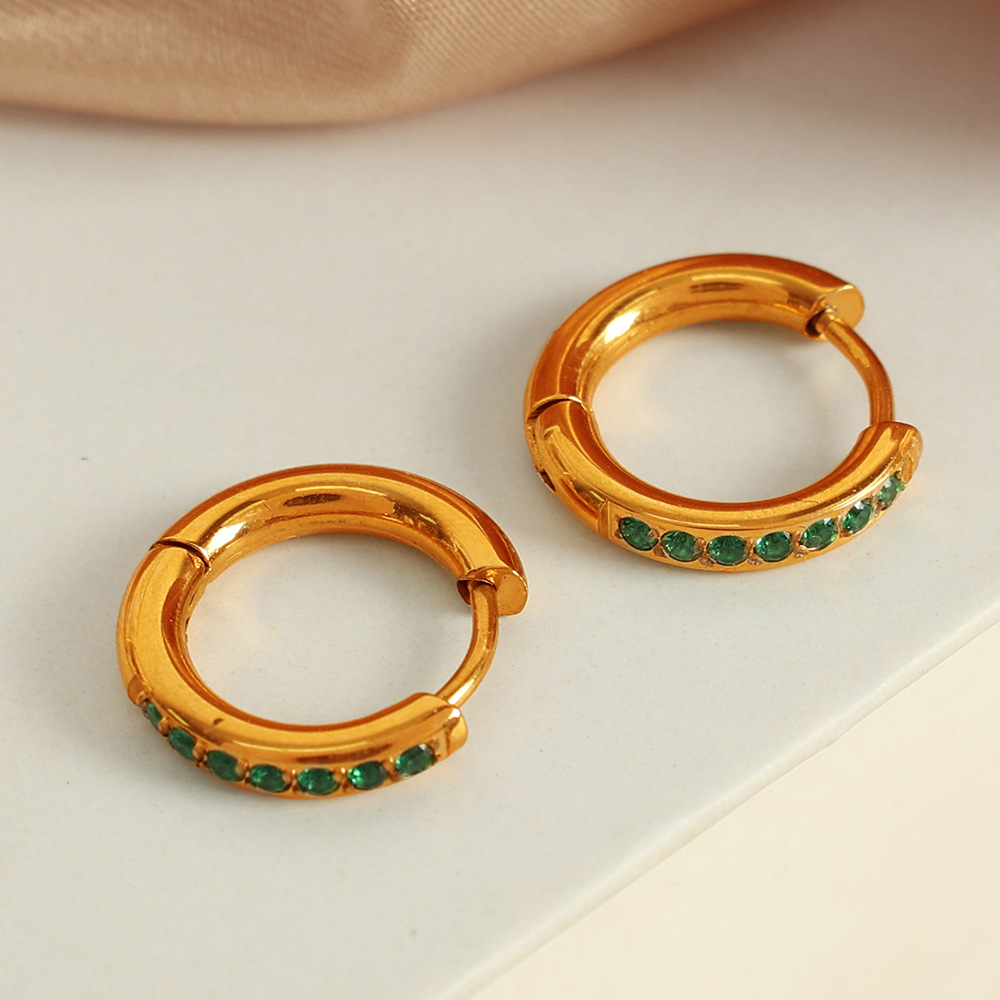 1 pair simple series classic geometric stainless steel  gold plated zircon women hoop earrings